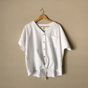 Time and Tru Button Down Tie Front White Top Size L